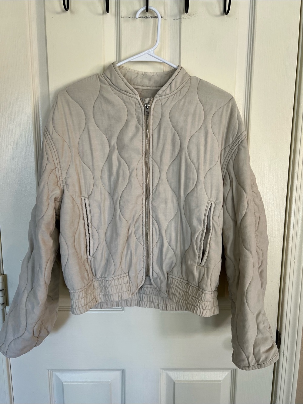 MNG Mango Quilted Bomber Jacket Beige Taupe Medium